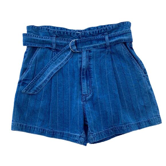 New Citizens Of Humanity Premium Vintage Stella Blue Stripes Pleated Denim Short - Picture 1 of 6